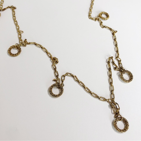Edwardian Embellished Gold Tone Chain With Filigree Cutout Ring Opera Length 54" - Picture 10 of 14
